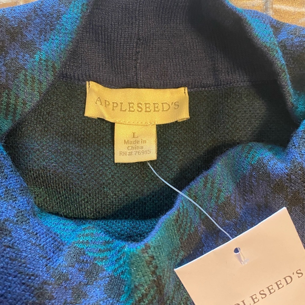 Appleseeds - NEW - Black Watch Plaid Mock Turtleneck with side button detail. L - Picture 7 of 11